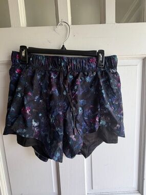 Black Floral Print Running Shorts